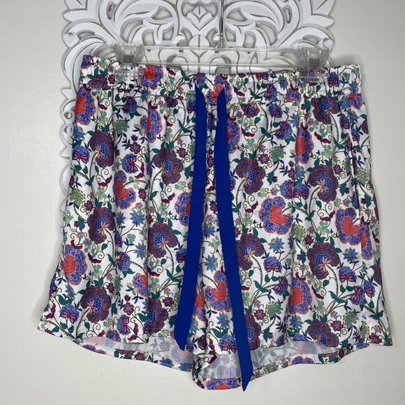 SUMMERSALT size LARGE Pajama Set Button up Short Sleeves Shorts BLUE Red Floral - Picture 14 of 16
